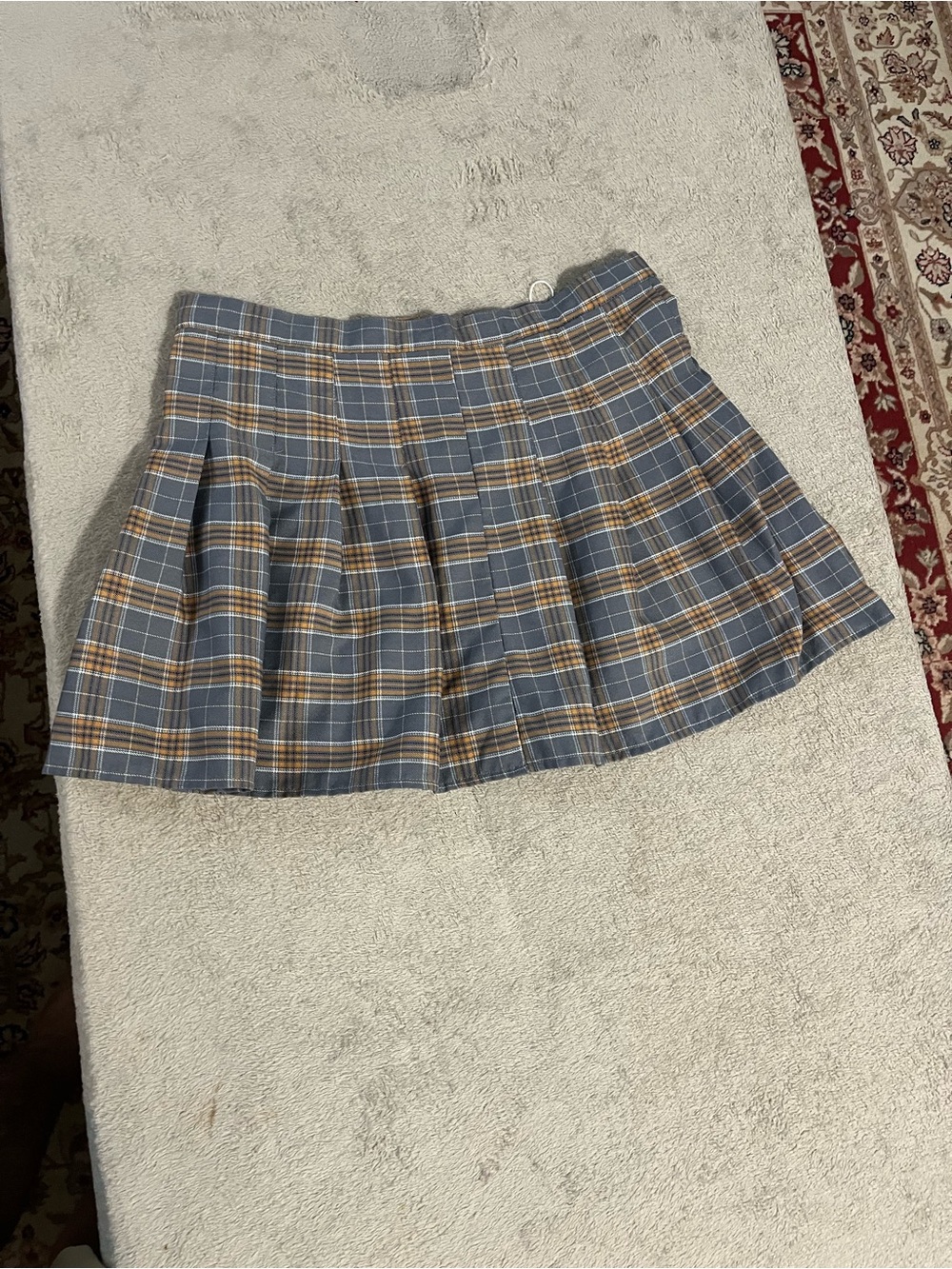 Preppy Plaid Mini Skirt in Gray and Tan - Women's Skirt size 30x15 - Picture 2 of 3